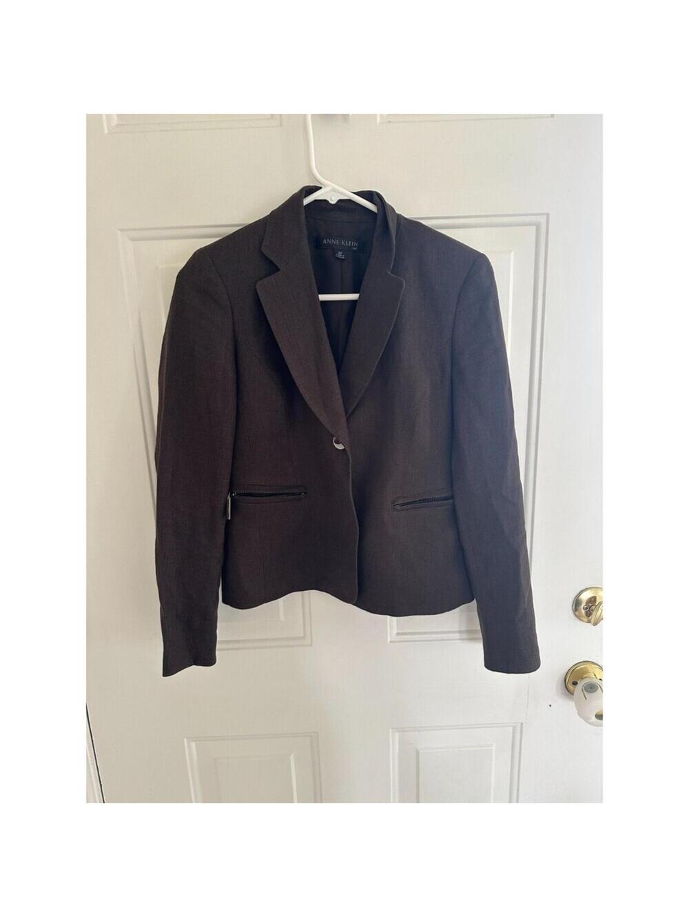 Vintage Anne Klein Women Chocolate Brown SingleButton Blazer